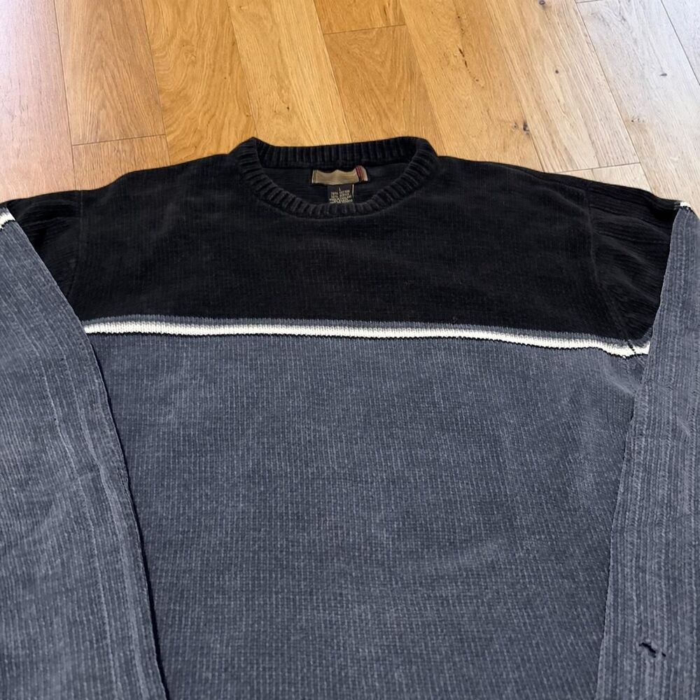 Vintage XG Xtreme Gear Colorblock Knit Sweater Mens L Navy Black Y2K Chunky Surf - Picture 2 of 6